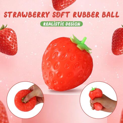 2 Pcs Strawberry Squeeze , Realistic Squishy Strawberry Fidget Cute Fruit Slow Rising Pressure Ball for Adults Party Favors in Saudi Arabia
