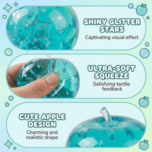 Apple Squishy, Blue Ocean Island Style with Glitter, Slow-Return Apple Squishy for Desk Display, in Translucent Blue with Star Sparkles in Saudi Arabia