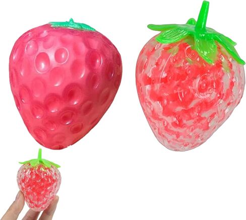 2 PCS Strawberry Squishy Set, Temperature-Color-Changing and Clear Bead-Filled，Squishy Strawberry with Color-changing Surface and Internal Beads for Desk Display in Saudi Arabia