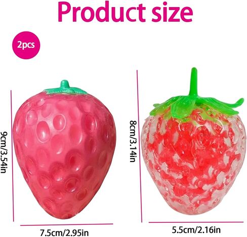 2 PCS Strawberry Squishy Set, Temperature-Color-Changing and Clear Bead-Filled，Squishy Strawberry with Color-changing Surface and Internal Beads for Desk Display in Saudi Arabia