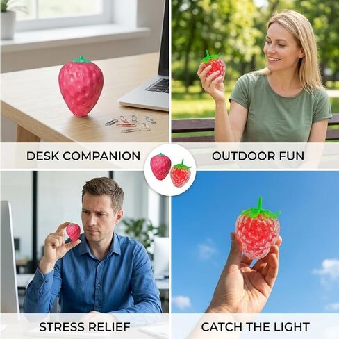 2 PCS Strawberry Squishy Set, Temperature-Color-Changing and Clear Bead-Filled，Squishy Strawberry with Color-changing Surface and Internal Beads for Desk Display in Saudi Arabia