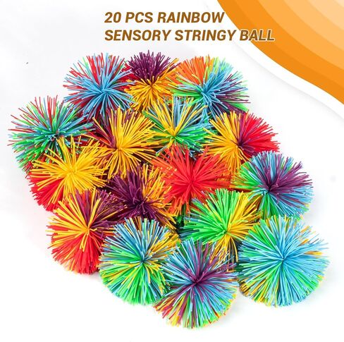 20 Pcs Stringy Balls Sensory Stringy Silicone Ball Rainbow Pom Bouncy Christmas Stocking Stuffers Fillers Party Favors Birthday End of Year Gifts in Kuwait