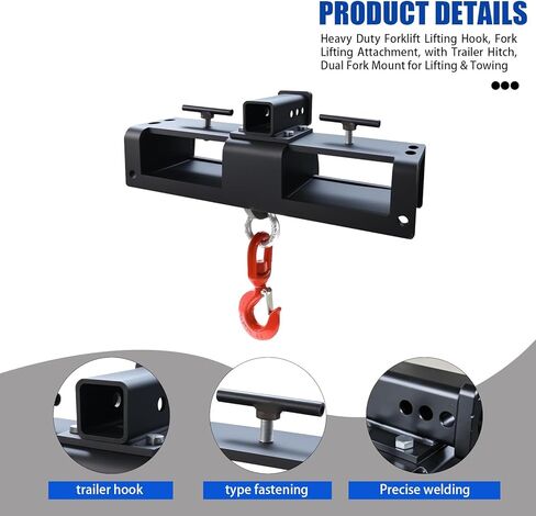 Heavy Duty Forklift Lifting Hook with 2" Receiver Hitch, Dual Fork Mounted Lifting & Towing Attachment, 10 Ton Max Capacity for Forklift Tractor Industrial Use in Saudi Arabia