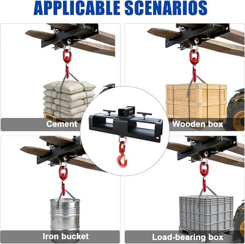 Heavy Duty Forklift Lifting Hook with 2" Receiver Hitch, Dual Fork Mounted Lifting & Towing Attachment, 10 Ton Max Capacity for Forklift Tractor Industrial Use in Saudi Arabia
