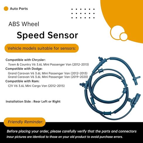 68127990AB Rear Left/Right ABS Wheel Speed Sensor Compatible with Chrysler Town & Country 2012-2016, Dodge Grand Caravan 2012-2020, Ram C/V 2012-2015 3.6L – Replaces 68127990AC, ALS2382, 5S13329 in Saudi Arabia