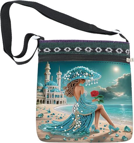 Focart DIY Diamond Art Painting Canvas Crossbody Bag, Ethnic Style, Special Shaped Crystal Diamond Painting by Numbers Mosaic Kits in Saudi Arabia