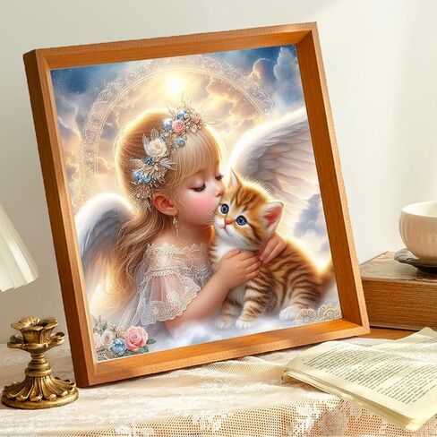 مجموعة AMORARS Angel Cat Diamond Art Kits للبالغين - مجموعة طلاء ألماس 5D للمبتدئين، لوحات فنية وهدايا فنية لتزيين المنزل، 12 × 12 بوصة in Kuwait