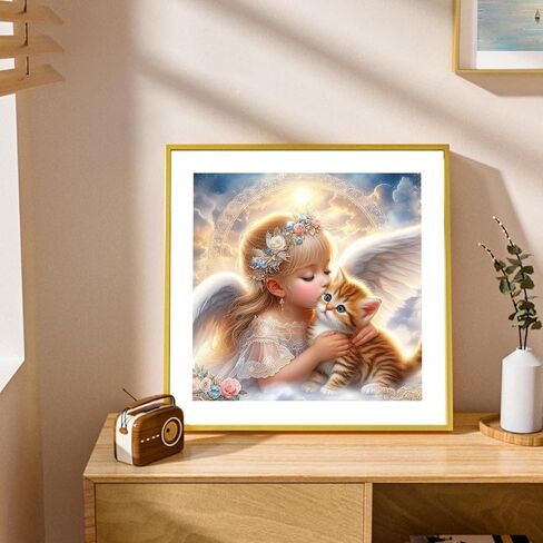 مجموعة AMORARS Angel Cat Diamond Art Kits للبالغين - مجموعة طلاء ألماس 5D للمبتدئين، لوحات فنية وهدايا فنية لتزيين المنزل، 12 × 12 بوصة in Kuwait