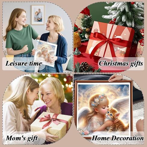 مجموعة AMORARS Angel Cat Diamond Art Kits للبالغين - مجموعة طلاء ألماس 5D للمبتدئين، لوحات فنية وهدايا فنية لتزيين المنزل، 12 × 12 بوصة in Kuwait