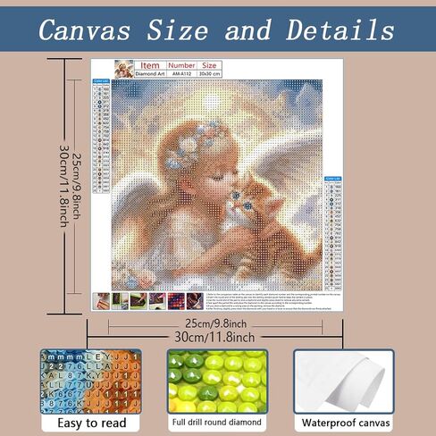 مجموعة AMORARS Angel Cat Diamond Art Kits للبالغين - مجموعة طلاء ألماس 5D للمبتدئين، لوحات فنية وهدايا فنية لتزيين المنزل، 12 × 12 بوصة in Kuwait