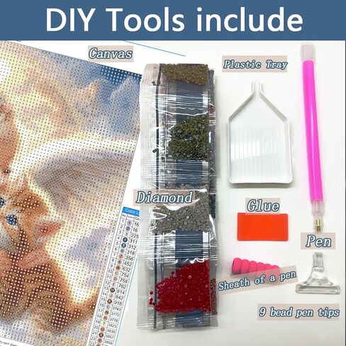 مجموعة AMORARS Angel Cat Diamond Art Kits للبالغين - مجموعة طلاء ألماس 5D للمبتدئين، لوحات فنية وهدايا فنية لتزيين المنزل، 12 × 12 بوصة in Kuwait