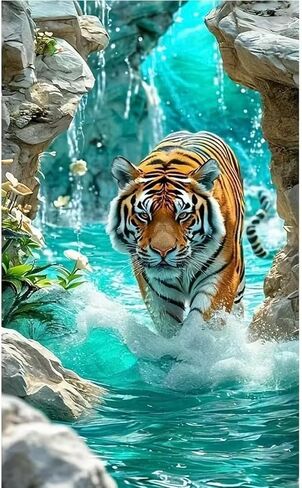 wavaiov Tiger Diamond Art Kits for Adults, Animal Diamond Painting Kits for Beginners, 5D DIY Full Round Dots Drill Gem Art Kit for Home Decor 12x16Inch in Saudi Arabia