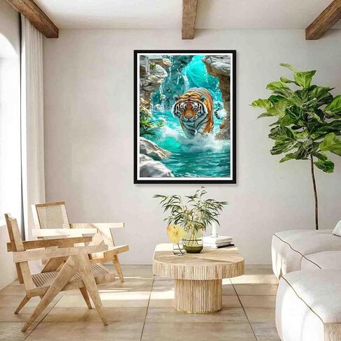 wavaiov Tiger Diamond Art Kits for Adults, Animal Diamond Painting Kits for Beginners, 5D DIY Full Round Dots Drill Gem Art Kit for Home Decor 12x16Inch in Saudi Arabia