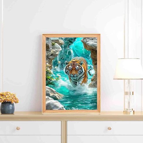 wavaiov Tiger Diamond Art Kits for Adults, Animal Diamond Painting Kits for Beginners, 5D DIY Full Round Dots Drill Gem Art Kit for Home Decor 12x16Inch in Saudi Arabia