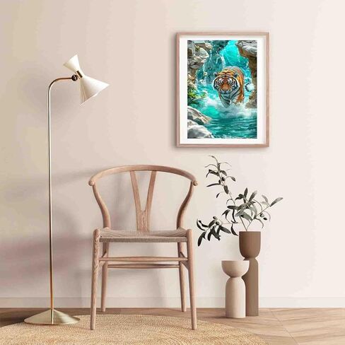 wavaiov Tiger Diamond Art Kits for Adults, Animal Diamond Painting Kits for Beginners, 5D DIY Full Round Dots Drill Gem Art Kit for Home Decor 12x16Inch in Saudi Arabia