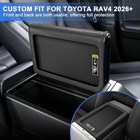 غطاء مسند ذراع وحدة التحكم المركزية لعام 2026 ملحقات تويوتا RAV4 من الجلد الناعم مسند الذراع وسادة وسادة غطاء صندوق وحدة التحكم الوسطى (أسود) in Kuwait