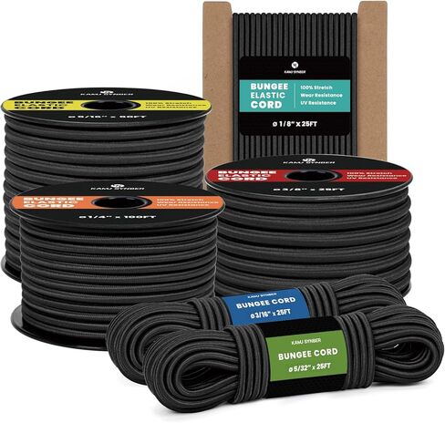 Bungee Cord 1/4" x 100ft Marine Grade Elastic Shock Cord Heavy Duty Stretch String Rope for Kayak, Tarpaulin, Tie Down, Cargo, Camping, Crafting | Black in Saudi Arabia