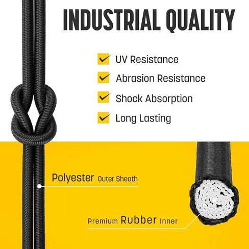 Bungee Cord 1/4" x 100ft Marine Grade Elastic Shock Cord Heavy Duty Stretch String Rope for Kayak, Tarpaulin, Tie Down, Cargo, Camping, Crafting | Black in Saudi Arabia