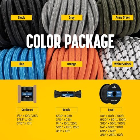 Bungee Cord 1/4" x 100ft Marine Grade Elastic Shock Cord Heavy Duty Stretch String Rope for Kayak, Tarpaulin, Tie Down, Cargo, Camping, Crafting | Black in Saudi Arabia
