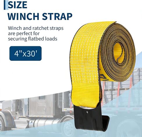 10 Pack 4" x 30' Winch Straps with Flat Hooks, 18,000lbs Break Strength Heavy Duty Flatbed Straps, 6,000lbs WLL Truck Tie Downs for Flatbed Trailers, Industrial Cargo Straps, Tree Saver, Yellow in Saudi Arabia
