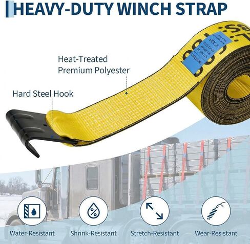 10 Pack 4" x 30' Winch Straps with Flat Hooks, 18,000lbs Break Strength Heavy Duty Flatbed Straps, 6,000lbs WLL Truck Tie Downs for Flatbed Trailers, Industrial Cargo Straps, Tree Saver, Yellow in Saudi Arabia