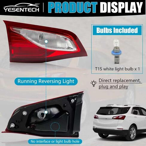 Inner Tail Light Assembly for Chevy Equinox 2018 2019 2020, Halogen Rear Running Reversing Light Inner Tail Lamp Taillight Assembly Left (Driver Side), Bulbs Included, 84235060 84341669 GM2802119C in Saudi Arabia