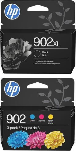 حزمة خرطوشة حبر HP 902 - 902XL أسود عالي الإنتاجية (T6M14AN) + 902 سماوي أرجواني أصفر 3 عبوات (T0A38AN) | يعمل أوفيس جيت 6954، 6958، 6962؛ أوفيس جيت برو 6968، 6975، 6978 in Kuwait