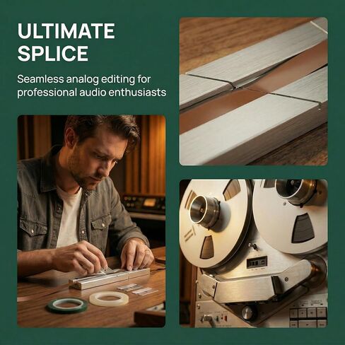 1/4 Inch 10 inch Tape Splicing Block Kit for Reel to Reel Tape - Professional 6061 Aluminum Splicing Set with Leader Tape, Splicing Tape & Blade - Fits Revox Studer Akai Teac in Saudi Arabia