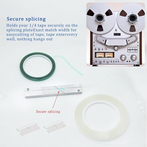 1/4 Inch 10 inch Tape Splicing Block Kit for Reel to Reel Tape - Professional 6061 Aluminum Splicing Set with Leader Tape, Splicing Tape & Blade - Fits Revox Studer Akai Teac in Saudi Arabia