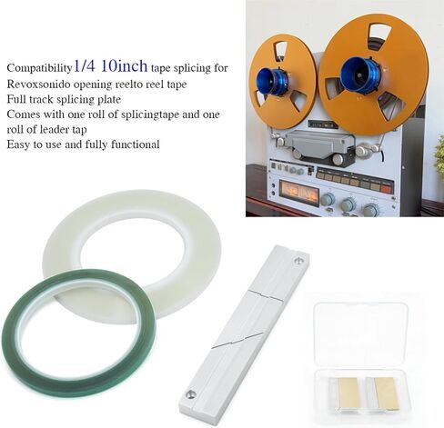 1/4 Inch 10 inch Tape Splicing Block Kit for Reel to Reel Tape - Professional 6061 Aluminum Splicing Set with Leader Tape, Splicing Tape & Blade - Fits Revox Studer Akai Teac in Saudi Arabia