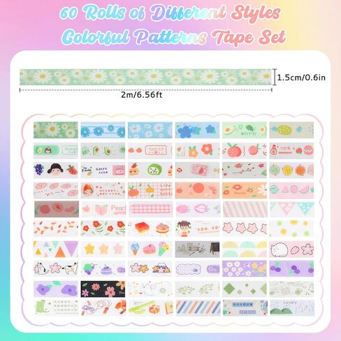 60 Rolls Holiday Washi Tape Set Decorative Tape Seasonal Bohemian Colored Tapes Colorful Cute Washi Tapes for Scrapbooking Supplies Kit Journaling Supplies Spring Summer Wrapping Craft in Saudi Arabia