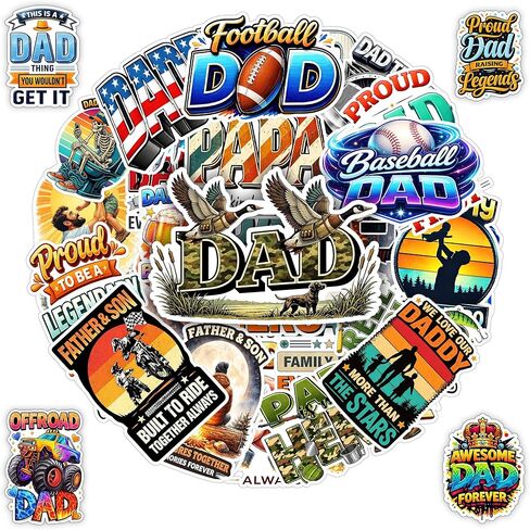 30 PCS Funny Dad Stickers Pack, Cute Durable Vinyl Decals, Fatherhood Waterproof Sticker, for Car Laptop Water Bottle Helmet Scrapbooking, Gifts for Adults Men Dads Grandpa Men Father's Day in Saudi Arabia