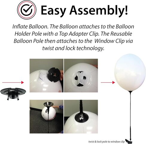 CarBowz 20-Inch Patriotic Reusable Balloon Window Kit - No Helium Needed, Includes Balloon, Holder Pole, and Removable Clip for Retail & Events, Red/White/Blue, 3-Pack, EZ529-3PACK-RedWhiteBlue in Saudi Arabia