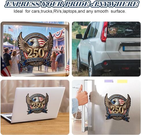 eaasty 5 قطع ملصق سيارة الرابع من يوليو ملصق فينيل للذكرى السنوية الـ 250 مقاس 8.27 بوصة × 8.27 بوصة ملصق النسر الوطني الأمريكي 1776-2026 للمركبات وسيارات الدفع الرباعي ونافذة الشاحنة وثلاجة الكمبيوتر المحمول in Kuwait