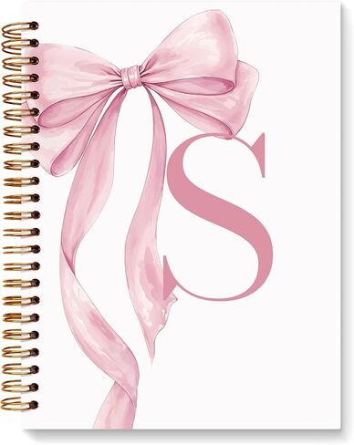 JXREQ Coquette Pink Bow Personalized Notebook, Initial Letter A Monogram Journal, Preppy Girly Ribbon Bow Journal, Monogrammed Gifts for Women, Aesthetic Spiral Notebook 5.5x8.3 in Saudi Arabia