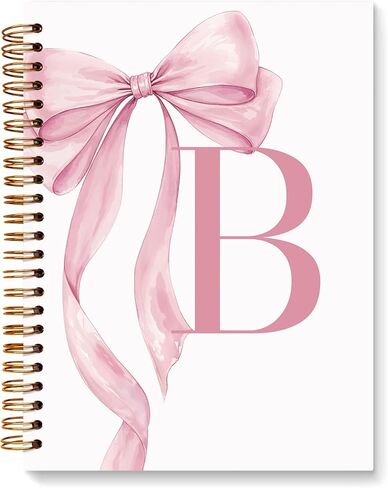 JXREQ Coquette Pink Bow Personalized Notebook, Initial Letter A Monogram Journal, Preppy Girly Ribbon Bow Journal, Monogrammed Gifts for Women, Aesthetic Spiral Notebook 5.5x8.3 in Saudi Arabia
