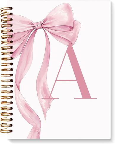 JXREQ Coquette Pink Bow Personalized Notebook, Initial Letter A Monogram Journal, Preppy Girly Ribbon Bow Journal, Monogrammed Gifts for Women, Aesthetic Spiral Notebook 5.5x8.3 in Saudi Arabia