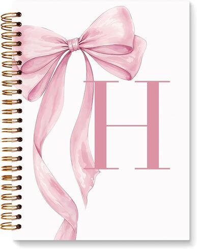 JXREQ Coquette Pink Bow Personalized Notebook, Initial Letter A Monogram Journal, Preppy Girly Ribbon Bow Journal, Monogrammed Gifts for Women, Aesthetic Spiral Notebook 5.5x8.3 in Saudi Arabia