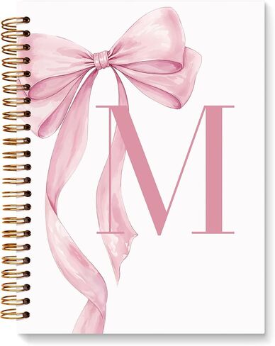 JXREQ Coquette Pink Bow Personalized Notebook, Initial Letter A Monogram Journal, Preppy Girly Ribbon Bow Journal, Monogrammed Gifts for Women, Aesthetic Spiral Notebook 5.5x8.3 in Saudi Arabia