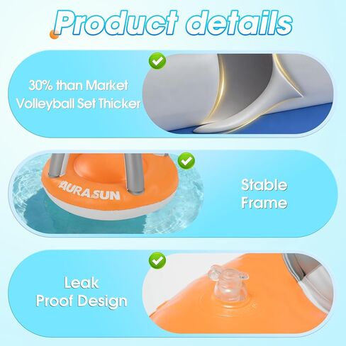 AURASUN Inflatable Pool Volleyball Net, Floating Swimming Pool Set with Basketball Hoop, Summer Pool Game Toy for Kids and Adults, Float Water Volleyball Court in Saudi Arabia