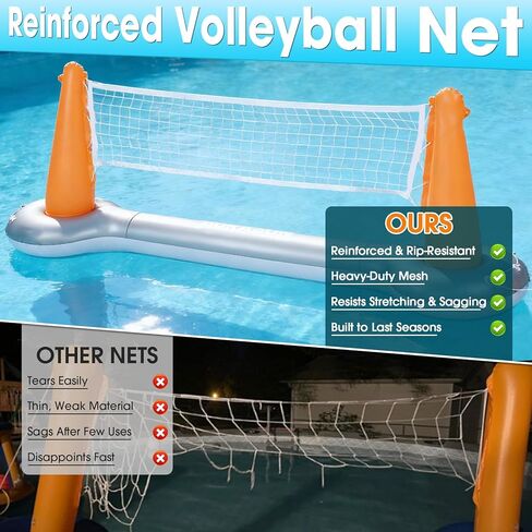 AURASUN Inflatable Pool Volleyball Net, Floating Swimming Pool Set with Basketball Hoop, Summer Pool Game Toy for Kids and Adults, Float Water Volleyball Court in Saudi Arabia