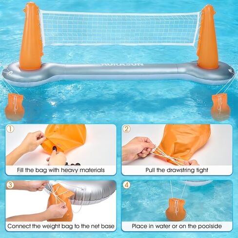 AURASUN Inflatable Pool Volleyball Net, Floating Swimming Pool Set with Basketball Hoop, Summer Pool Game Toy for Kids and Adults, Float Water Volleyball Court in Saudi Arabia