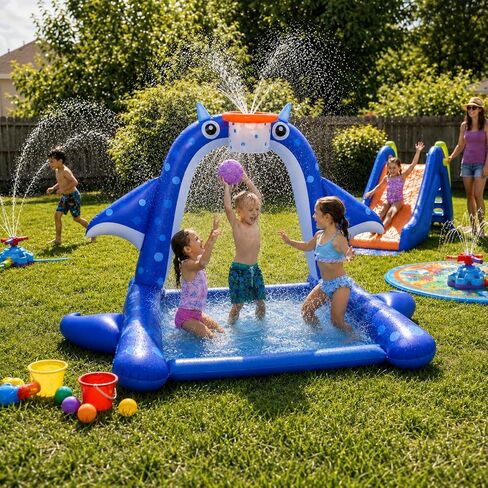 Sprinkler Splash Pad for Kids: Manta Ray Sprinkler with Basketball Hoop, Inflatable Water Play Mat, Outdoor Water Toys for Backyard Summer Play, for Toddlers and Kids Ages 1-3, 4-8, 8-12 in Saudi Arabia