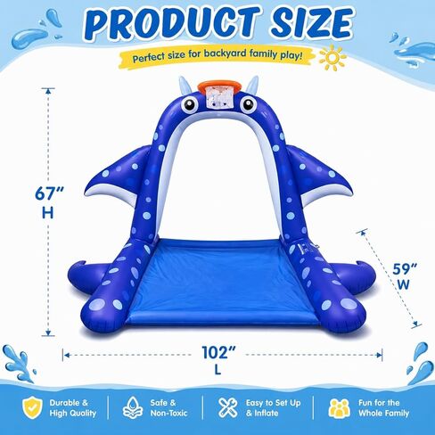 Sprinkler Splash Pad for Kids: Manta Ray Sprinkler with Basketball Hoop, Inflatable Water Play Mat, Outdoor Water Toys for Backyard Summer Play, for Toddlers and Kids Ages 1-3, 4-8, 8-12 in Saudi Arabia