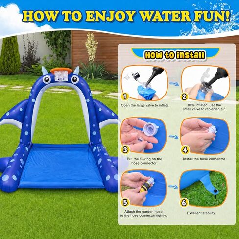 Sprinkler Splash Pad for Kids: Manta Ray Sprinkler with Basketball Hoop, Inflatable Water Play Mat, Outdoor Water Toys for Backyard Summer Play, for Toddlers and Kids Ages 1-3, 4-8, 8-12 in Saudi Arabia