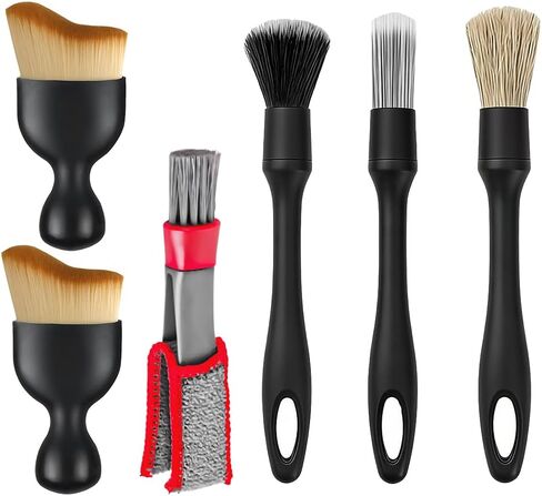 6PCS Car Detailing Brush Kit, Includes Ultra Soft No Scratch Boars & Vent Duster Brush, Multi-Use Automotive Dusting Cleaning Kit for Exterior Interior, Universal for Vehicles in Saudi Arabia
