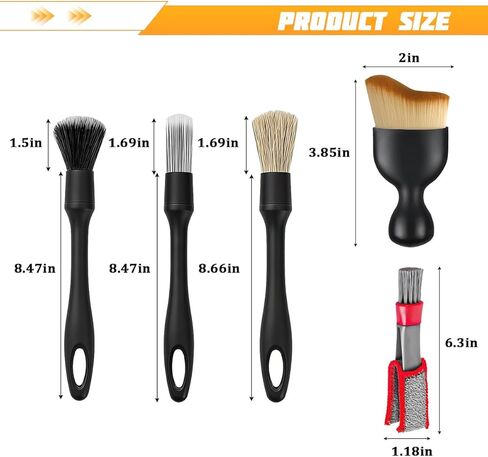 6PCS Car Detailing Brush Kit, Includes Ultra Soft No Scratch Boars & Vent Duster Brush, Multi-Use Automotive Dusting Cleaning Kit for Exterior Interior, Universal for Vehicles in Saudi Arabia