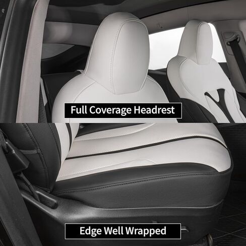 أغطية مقاعد EKR Model Y مناسبة خصيصًا لطراز Tesla Y طويل المدى (ممتاز) 2026 (فقط لـ 5 مقاعد)، لمسة نهائية تشبه OEM، متوافقة مع الوسادة الهوائية، مجموعة كاملة من أغطية مقاعد الجلد، جلد صناعي (A37-أسود مع أبيض) in Kuwait