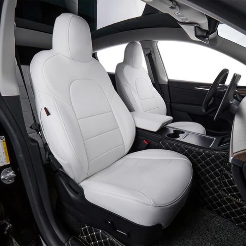 أغطية مقاعد EKR Model Y مناسبة خصيصًا لطراز Tesla Y طويل المدى (ممتاز) 2026 (فقط لـ 5 مقاعد)، لمسة نهائية تشبه OEM، متوافقة مع الوسادة الهوائية، مجموعة كاملة من أغطية مقاعد الجلد، جلد صناعي (A37-أسود مع أبيض) in Kuwait