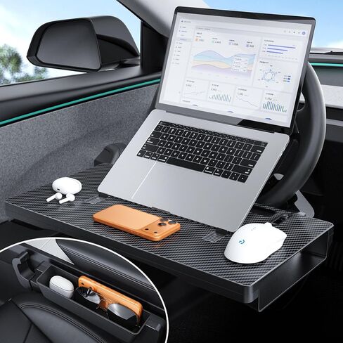 2-in-1 Car Steering Wheel Desk & Table Tray, Seat Gap Filler Organizer - Detachable Two-Piece Slide-Together Laptop & Eating Tray, Adjustable Supports & Hooks, Fits Most 3-Spoke Round Wheels in Saudi Arabia